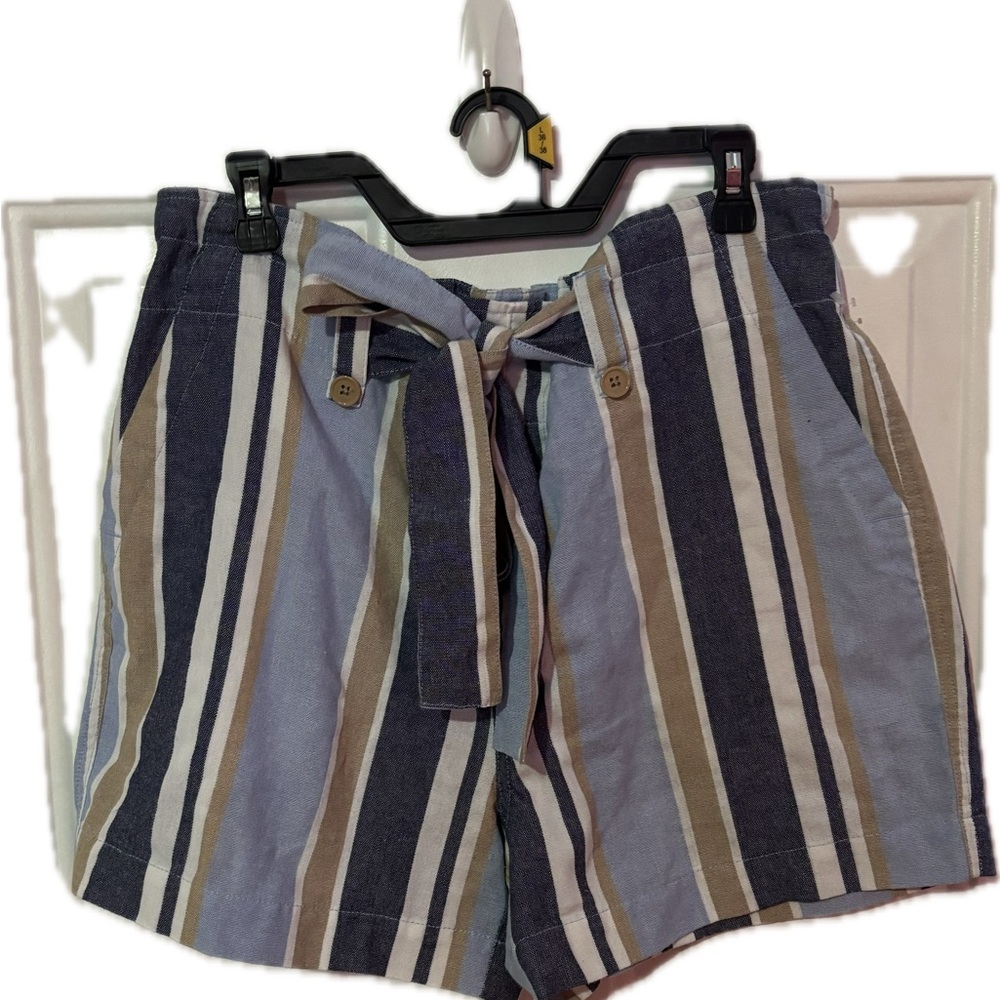 Striped Blue and Tan Women Shorts
